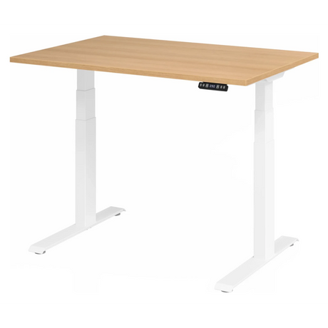 Elektrisch höhenverstellbarer Schreibtisch XDKB 12 W in Eiche-Optik mit weißem Gestell von hjh OFFICE PRO
