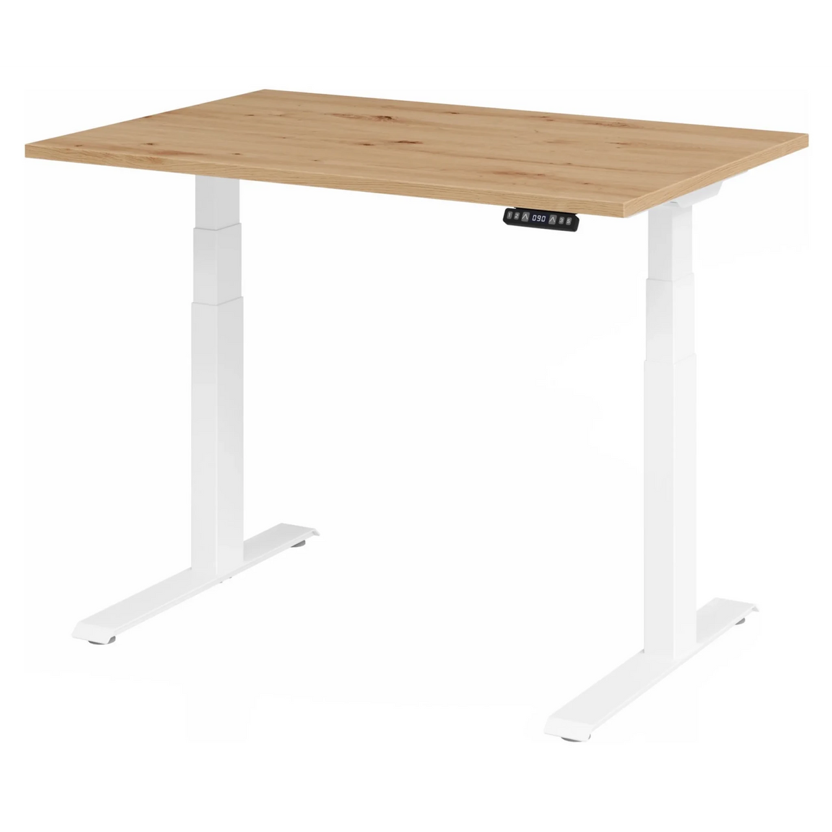Elektrisch höhenverstellbarer Schreibtisch XDKB 12 W in Asteiche mit weißem Untergestell von hjh OFFICE PRO
