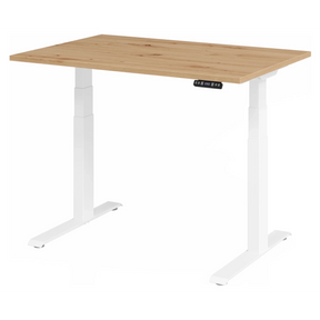Elektrisch höhenverstellbarer Schreibtisch XDKB 12 W in Asteiche mit weißem Untergestell von hjh OFFICE PRO