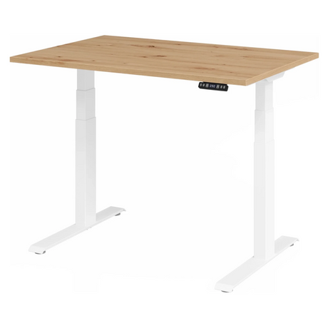 Elektrisch höhenverstellbarer Schreibtisch XDKB 12 W in Asteiche mit weißem Untergestell von hjh OFFICE PRO