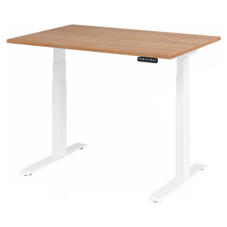 Elektrisch höhenverstellbarer Schreibtisch XDKB 12 W mit Nussbaumplatte und weißem Gestell von hjh OFFICE PRO