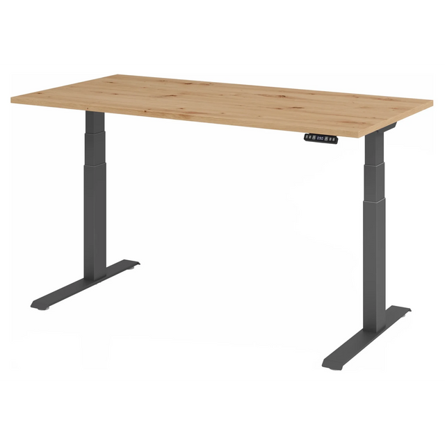 Elektrisch höhenverstellbarer Schreibtisch XDKB 16 G in Asteiche mit dunklem Gestell von hjh OFFICE PRO