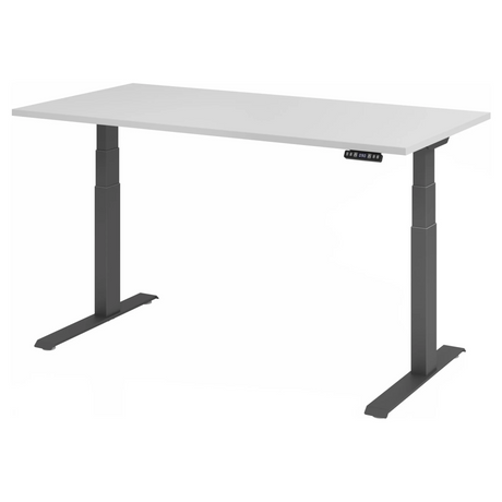 Elektrisch höhenverstellbarer Schreibtisch XDKB 16 G mit grauer Tischplatte und schwarzem Gestell von hjh OFFICE PRO