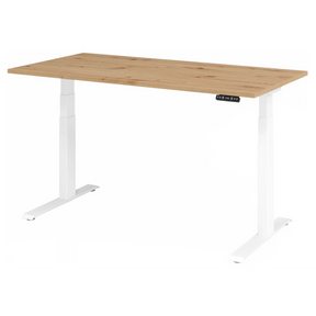 Elektrisch höhenverstellbarer Schreibtisch XDKB 16 W mit Tischplatte in Asteiche und weißem Gestell von hjh OFFICE PRO