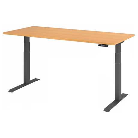 Höhenverstellbarer Schreibtisch XDKB 19 G in Buche mit schwarzem Gestell und digitalem Display von hjh OFFICE PRO