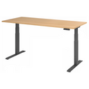 Höhenverstellbarer Schreibtisch XDKB 19 G mit heller Eichenholzplatte und schwarzem Gestell von hjh OFFICE PRO