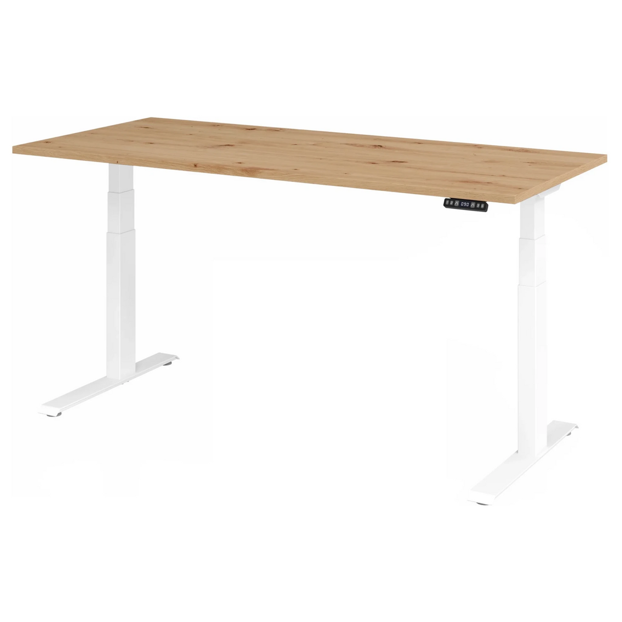 Elektrisch höhenverstellbarer Schreibtisch XDKB 19 W in Asteiche mit weißem Gestell von hjh OFFICE PRO