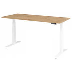 Elektrisch höhenverstellbarer Schreibtisch XDKB 19 W in Asteiche mit weißem Gestell von hjh OFFICE PRO