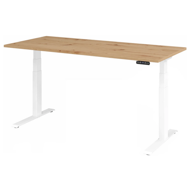 Elektrisch höhenverstellbarer Schreibtisch XDKB 19 W in Asteiche mit weißem Gestell von hjh OFFICE PRO