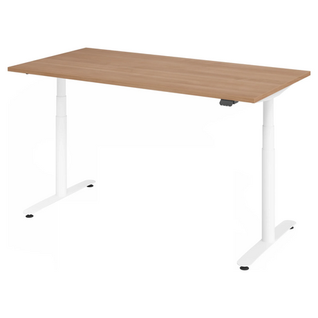 Elektrisch höhenverstellbarer Schreibtisch XDLR 16 W mit Nussbaum-Platte und weißem Gestell von hjh OFFICE PRO