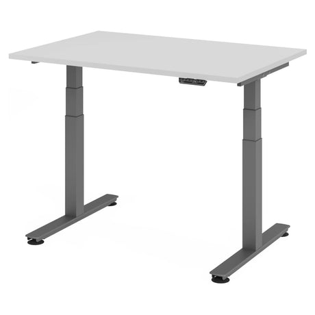 Elektrisch höhenverstellbarer Schreibtisch XDSM 12 G in Grau mit weißer Tischplatte von hjh OFFICE PRO
