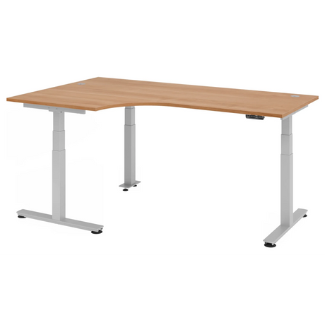 Elektrisch höhenverstellbarer Schreibtisch XDSM 82 S in Nussbaum-Optik mit L-förmiger Platte von hjh OFFICE PRO