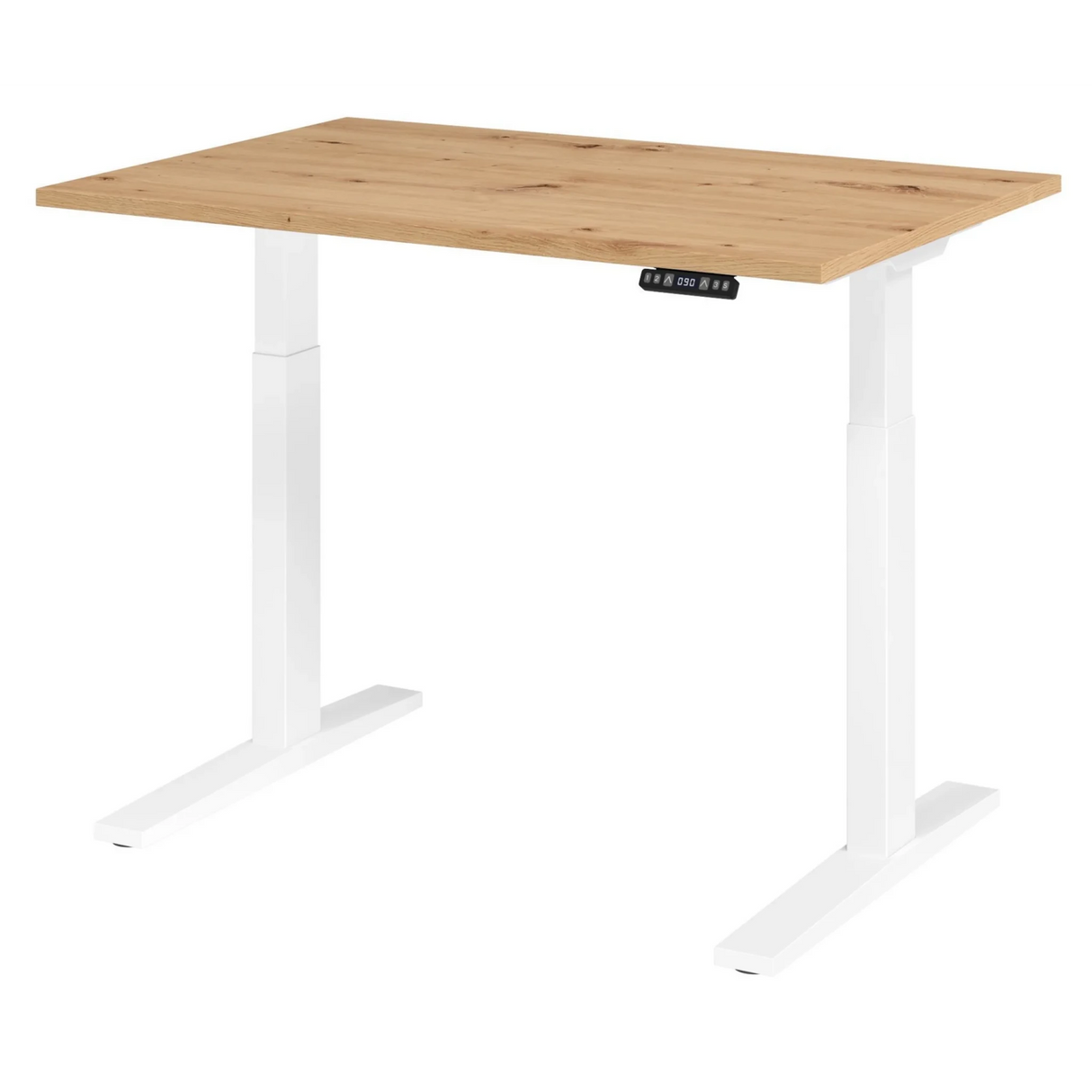 Elektrisch höhenverstellbarer Schreibtisch XMKA 12 W mit Platte in Asteiche und weißem Gestell von hjh OFFICE PRO