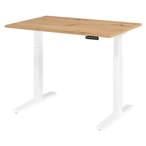 Elektrisch höhenverstellbarer Schreibtisch XMKA 12 W mit Platte in Asteiche und weißem Gestell von hjh OFFICE PRO