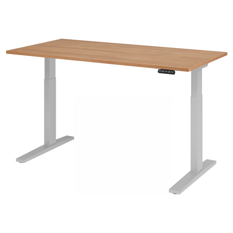 Elektrisch höhenverstellbarer Schreibtisch XMKA 16 S mit Nussbaum-Platte und grauem Gestell von hjh OFFICE PRO