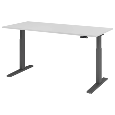 Elektrisch höhenverstellbarer Schreibtisch XMKA 19 G mit weißer Platte und grauen Beinen von hjh OFFICE PRO