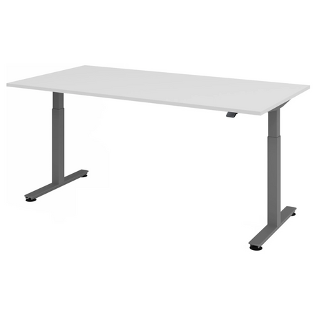 Elektrisch höhenverstellbarer Schreibtisch XMST 2E G mit grauen Beinen und weißer Tischplatte von hjh OFFICE PRO