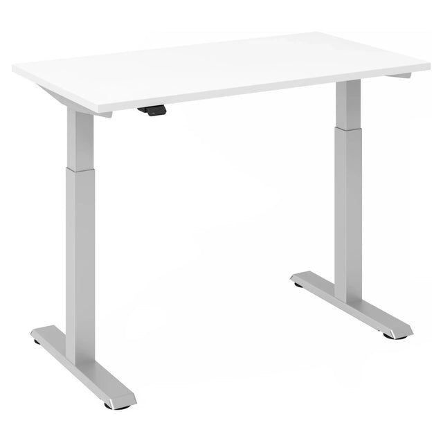 Elektrisch höhenverstellbarer Schreibtisch XMST 612 S in Weiß und Silber mit T-Fuß-Gestell von hjh OFFICE PRO