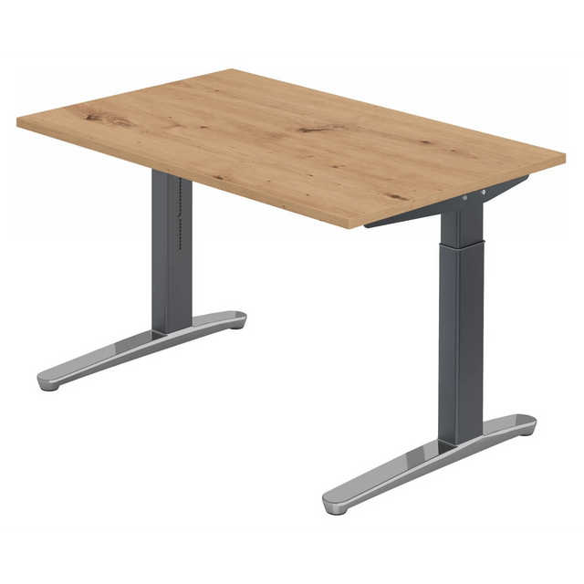 Höhenverstellbarer Schreibtisch XTRA XB 12 GC in Asteiche mit grauem Gestell von hjh OFFICE PRO