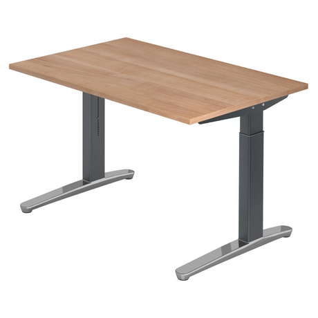 Höhenverstellbarer Schreibtisch XTRA XB 12 GC in Nussbaum-Optik mit grauen Beinen von hjh OFFICE PRO