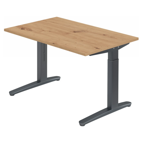 Höhenverstellbarer Schreibtisch XTRA XB 12 GG in Asteiche mit dunkelgrauem Gestell von hjh OFFICE PRO