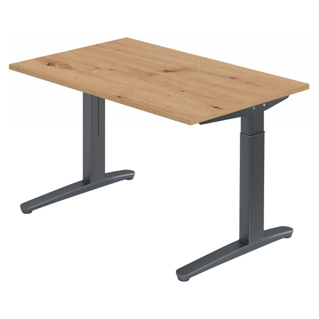 Höhenverstellbarer Schreibtisch XTRA XB 12 GG in Asteiche mit dunkelgrauem Gestell von hjh OFFICE PRO
