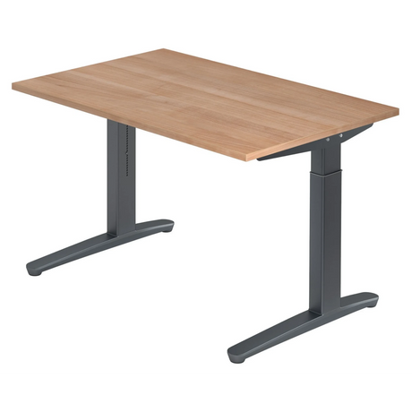 Höhenverstellbarer Schreibtisch XTRA XB 12 GG in Nussbaum-Optik mit dunkelgrauem Gestell von hjh OFFICE PRO