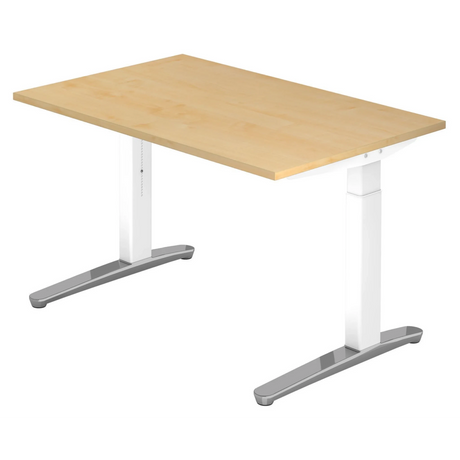 Höhenverstellbarer Schreibtisch XTRA XB 12 WC in Ahorn mit weißem Gestell und silbernen Füßen von hjh OFFICE PRO
