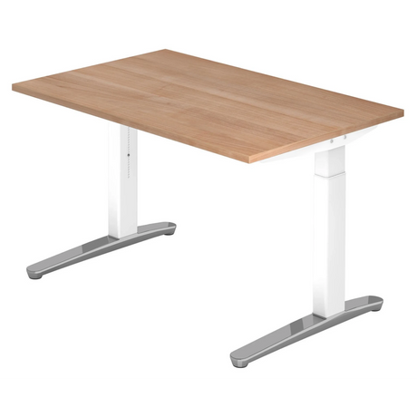 Höhenverstellbarer Schreibtisch XTRA XB 12 WC in Nussbaum-Optik mit weißem Gestell von hjh OFFICE PRO