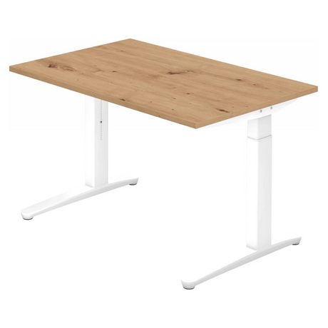Höhenverstellbarer Schreibtisch XTRA XB 12 WW mit Tischplatte in Asteiche und weißem Gestell von hjh OFFICE PRO
