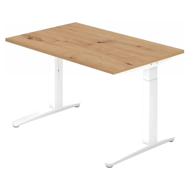 Höhenverstellbarer Schreibtisch XTRA XB 12 WW mit Tischplatte in Asteiche und weißem Gestell von hjh OFFICE PRO