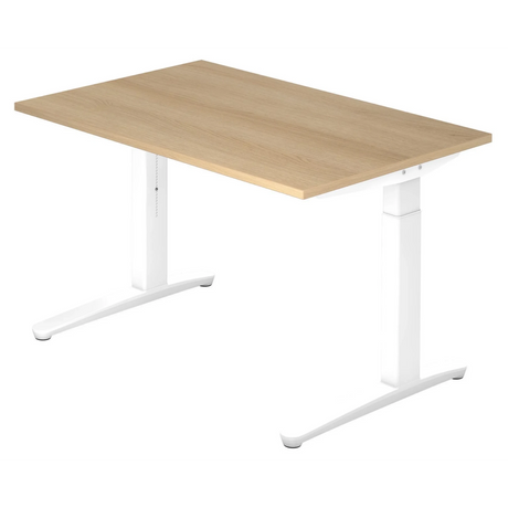 Höhenverstellbarer Schreibtisch XTRA XB 12 WW in Eicheoptik mit weißem Gestell von hjh OFFICE PRO