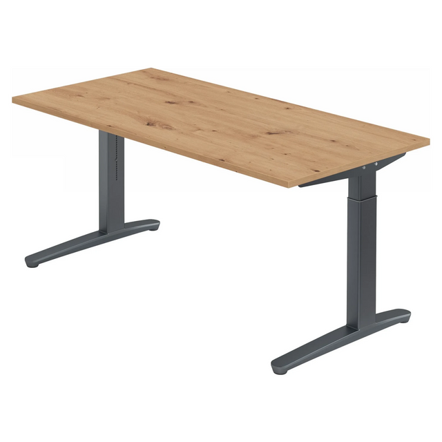 Höhenverstellbarer Schreibtisch XTRA XB 16 GG in Asteiche mit grauen Tischbeinen von hjh OFFICE PRO