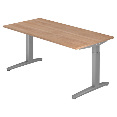 Höhenverstellbarer Schreibtisch XTRA XB 16 SS in Nussbaum-Optik mit grauem Untergestell von hjh OFFICE PRO