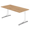 Höhenverstellbarer Schreibtisch XTRA XB 16 WC mit Tischplatte in Asteiche und weißen Beinen von hjh OFFICE PRO
