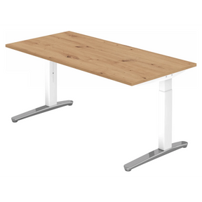 Höhenverstellbarer Schreibtisch XTRA XB 16 WC mit Tischplatte in Asteiche und weißen Beinen von hjh OFFICE PRO