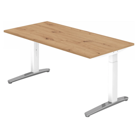 Höhenverstellbarer Schreibtisch XTRA XB 16 WC mit Tischplatte in Asteiche und weißen Beinen von hjh OFFICE PRO
