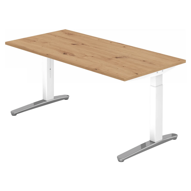 Höhenverstellbarer Schreibtisch XTRA XB 16 WC mit Tischplatte in Asteiche und weißen Beinen von hjh OFFICE PRO