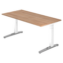 Höhenverstellbarer Schreibtisch XTRA XB 16 WC in Nussbaum-Optik mit weißem Gestell von hjh OFFICE PRO
