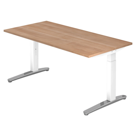 Höhenverstellbarer Schreibtisch XTRA XB 16 WC in Nussbaum-Optik mit weißem Gestell von hjh OFFICE PRO