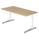 Höhenverstellbarer Schreibtisch XTRA XB 16 WC mit eichenfarbener Tischplatte und weißem Gestell von hjh OFFICE PRO