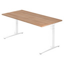 Höhenverstellbarer Schreibtisch XTRA XB 16 WW mit Tischplatte in Nussbaum und weißem Gestell von hjh OFFICE PRO