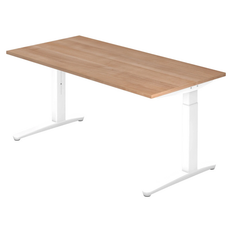 Höhenverstellbarer Schreibtisch XTRA XB 16 WW mit Tischplatte in Nussbaum und weißem Gestell von hjh OFFICE PRO