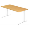 Höhenverstellbarer Schreibtisch XTRA XB 16 WW mit buchefarbener Platte und weißem Gestell von hjh OFFICE PRO