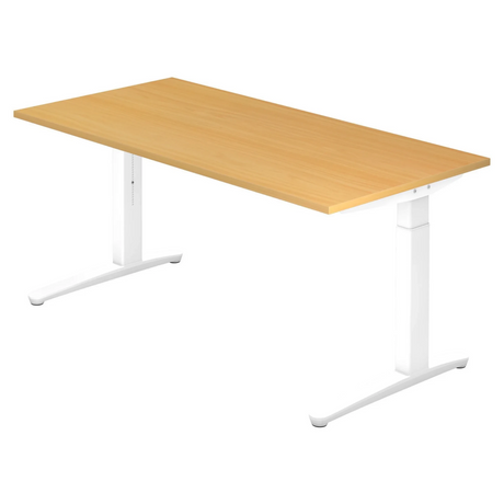 Höhenverstellbarer Schreibtisch XTRA XB 16 WW mit buchefarbener Platte und weißem Gestell von hjh OFFICE PRO