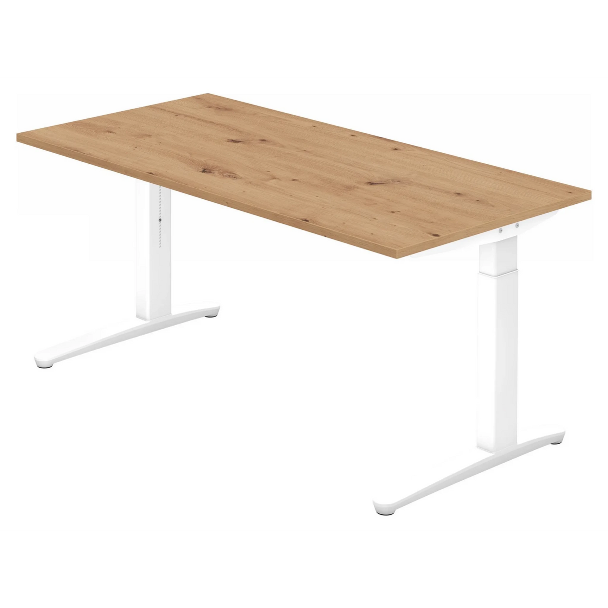 Höhenverstellbarer Schreibtisch XTRA XB 16 WW in Asteiche mit weißem Untergestell von hjh OFFICE PRO