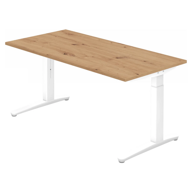 Höhenverstellbarer Schreibtisch XTRA XB 16 WW in Asteiche mit weißem Untergestell von hjh OFFICE PRO