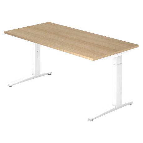 Höhenverstellbarer Schreibtisch XTRA XB 16 WW mit einer Tischplatte in Eiche und weißem Gestell von hjh OFFICE PRO