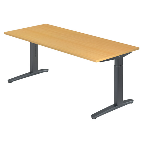 Höhenverstellbarer Schreibtisch XTRA XB 19 GG mit buchenfarbener Platte und dunklen Beinen von hjh OFFICE PRO
