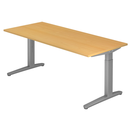 Höhenverstellbarer Schreibtisch XTRA XB 19 SS in Buche-Optik mit grauen T-Füßen von hjh OFFICE PRO